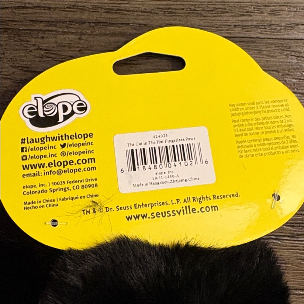 NWT [Elope] Dr. Seuss The Cat in the Hat Fingerless Faux Fur Glove Paws One Size - Picture 10 of 13